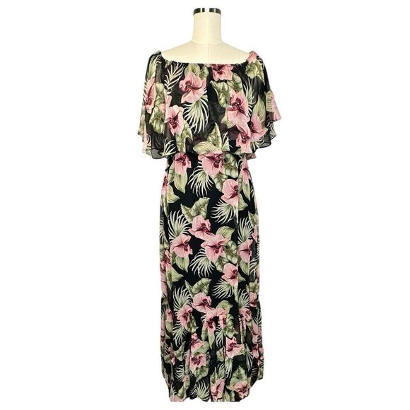 Anthropologie Raga Black Floral Off the Shoulder Maxi Dress| Size S - Picture 1 of 10